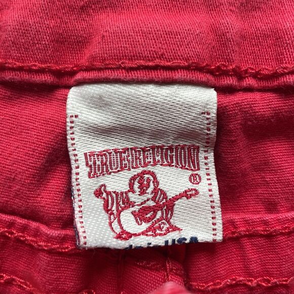 True Religion Joey Super T Stitch Jeans Womens Size 28x29 Red Skinny USA Made - Picture 8 of 13